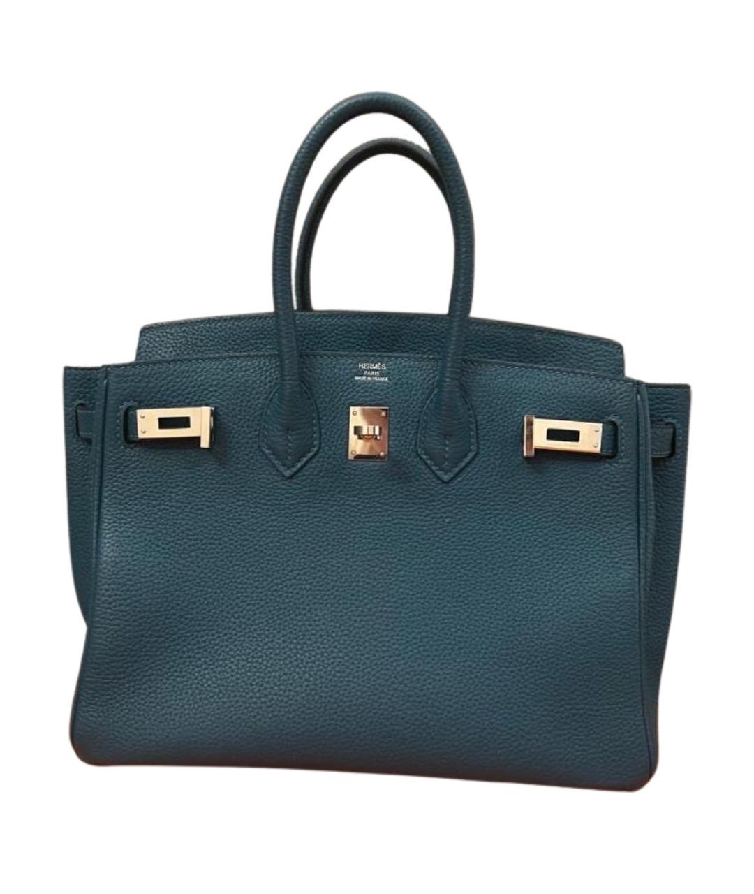 HERMES Синяя кожаная сумка с короткими ручками, фото 1