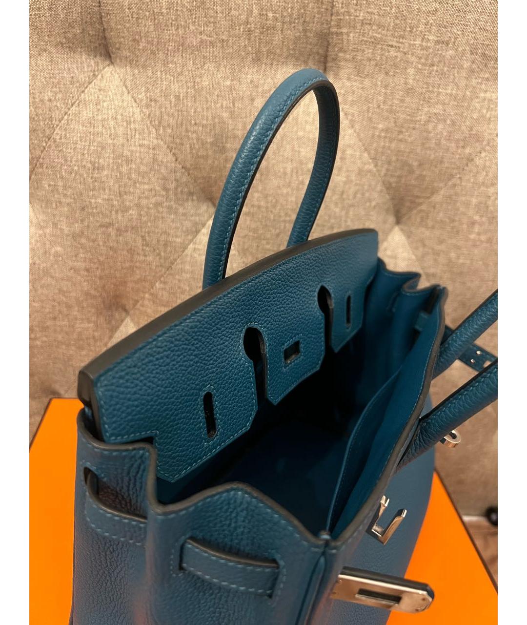 HERMES Синяя кожаная сумка с короткими ручками, фото 2
