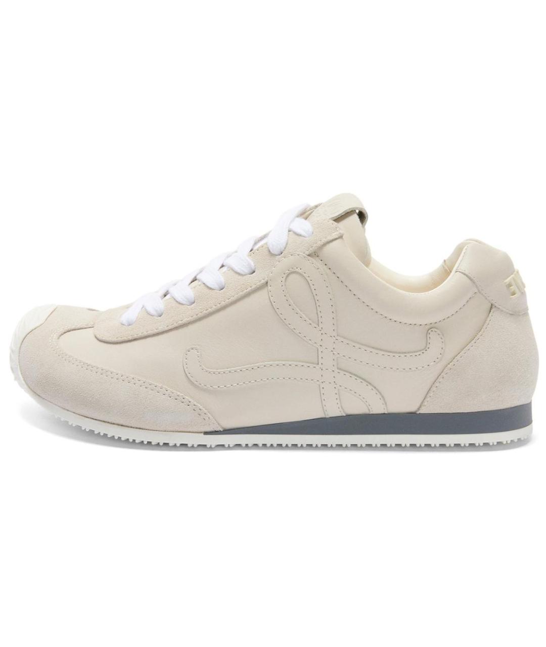 LOEWE Бежевые кожаные низкие кроссовки / кеды, фото 2