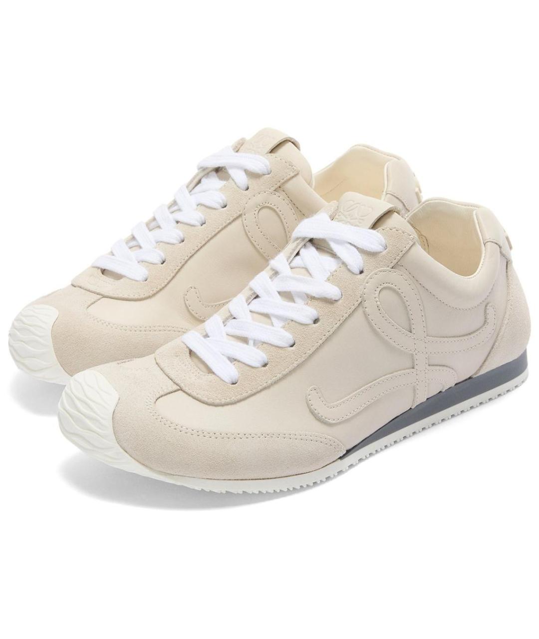 LOEWE Бежевые кожаные низкие кроссовки / кеды, фото 4