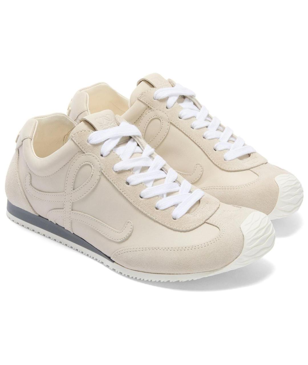 LOEWE Бежевые кожаные низкие кроссовки / кеды, фото 3