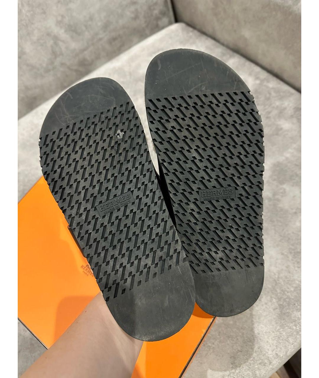 HERMES Черные кожаные шлепанцы, фото 5