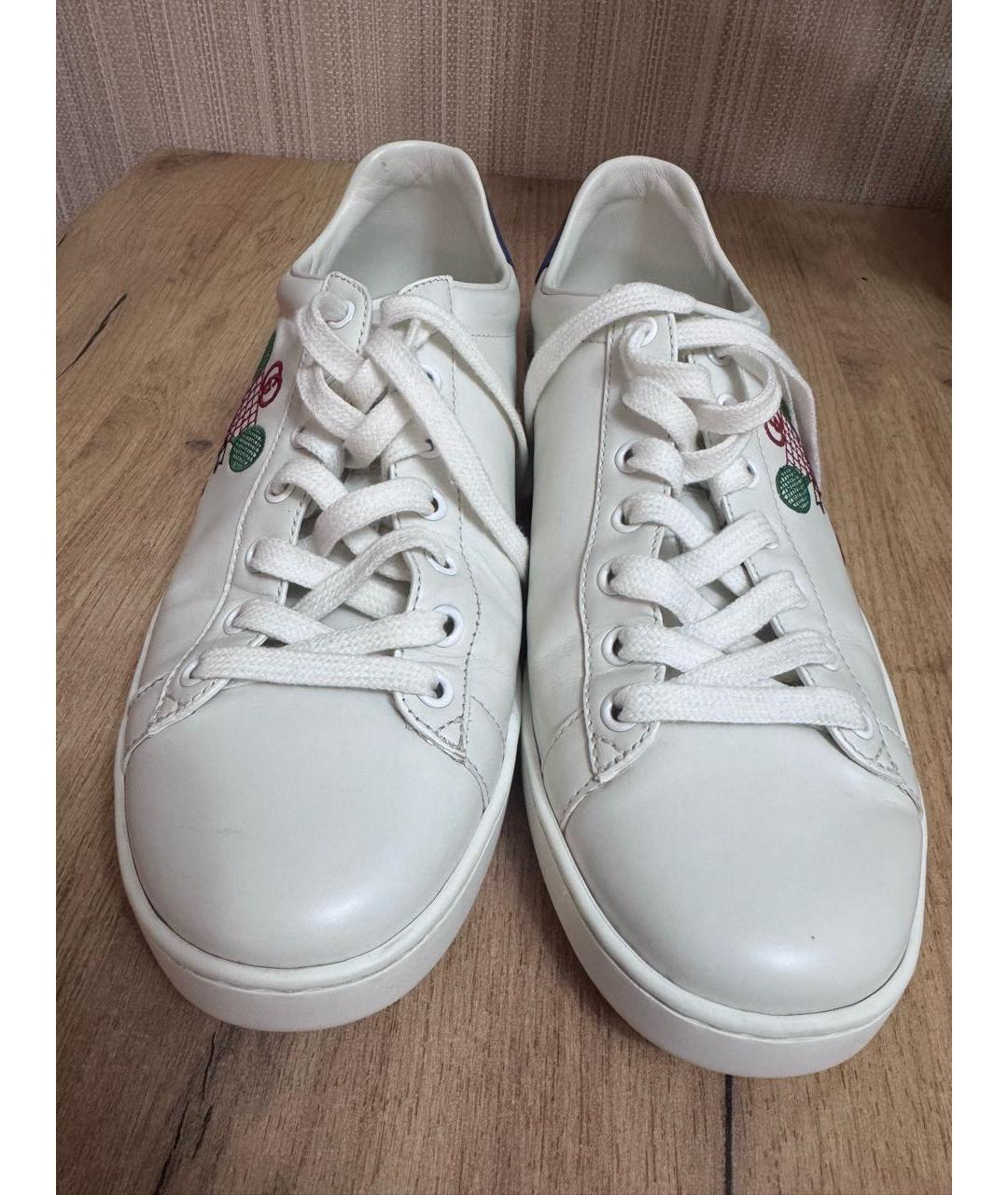 GUCCI Белые кожаные кеды, фото 2