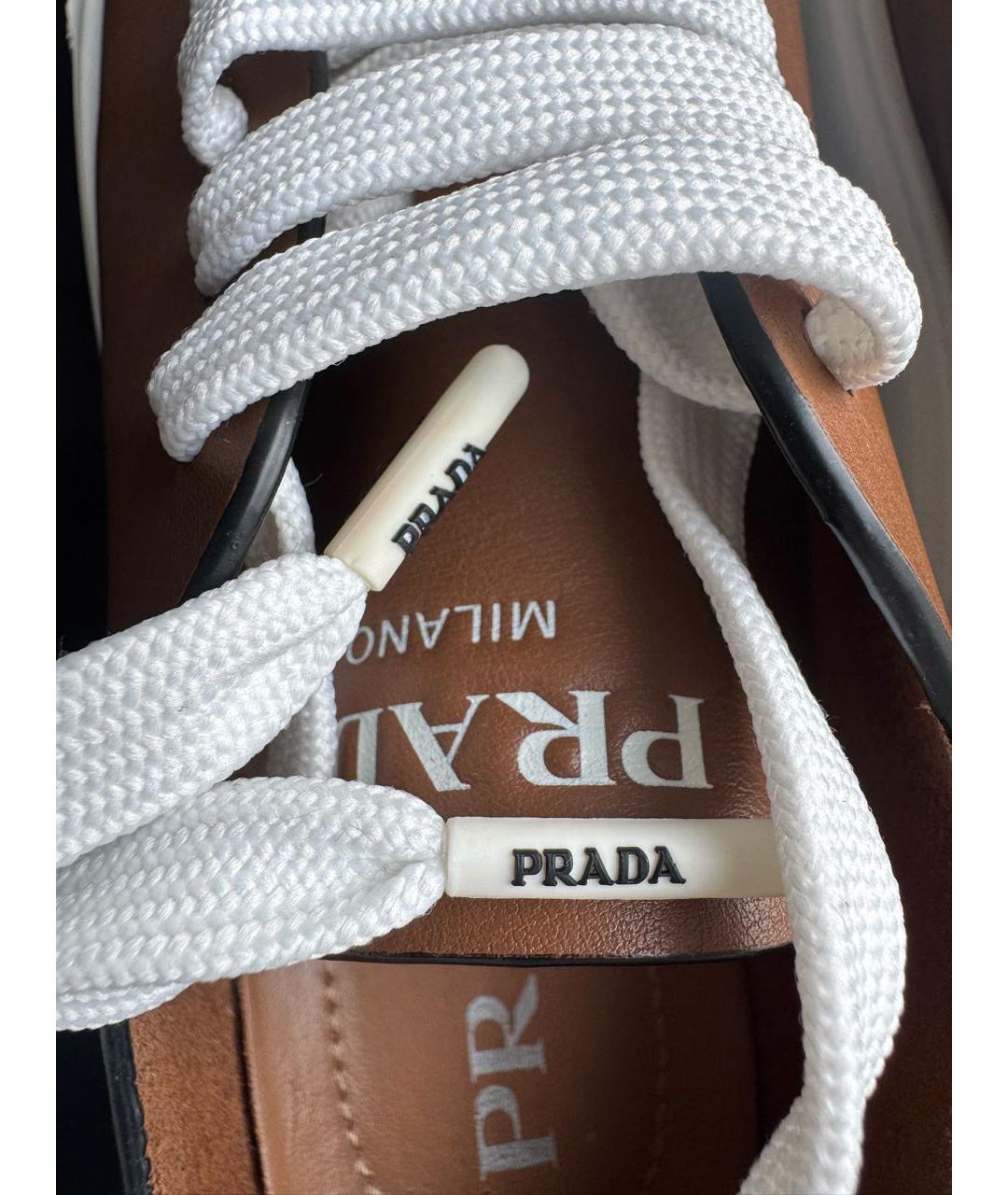 PRADA Коричневые кожаные кеды, фото 8
