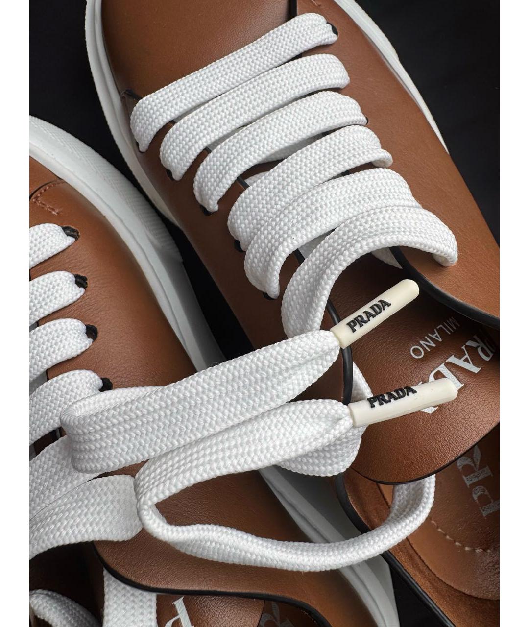 PRADA Коричневые кожаные кеды, фото 4
