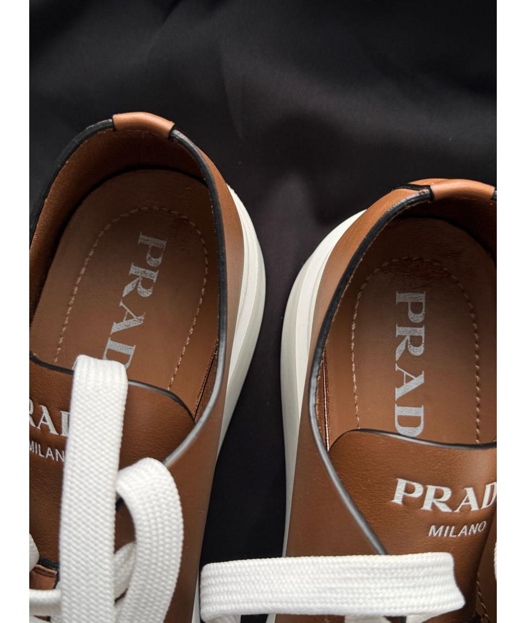 PRADA Коричневые кожаные кеды, фото 6