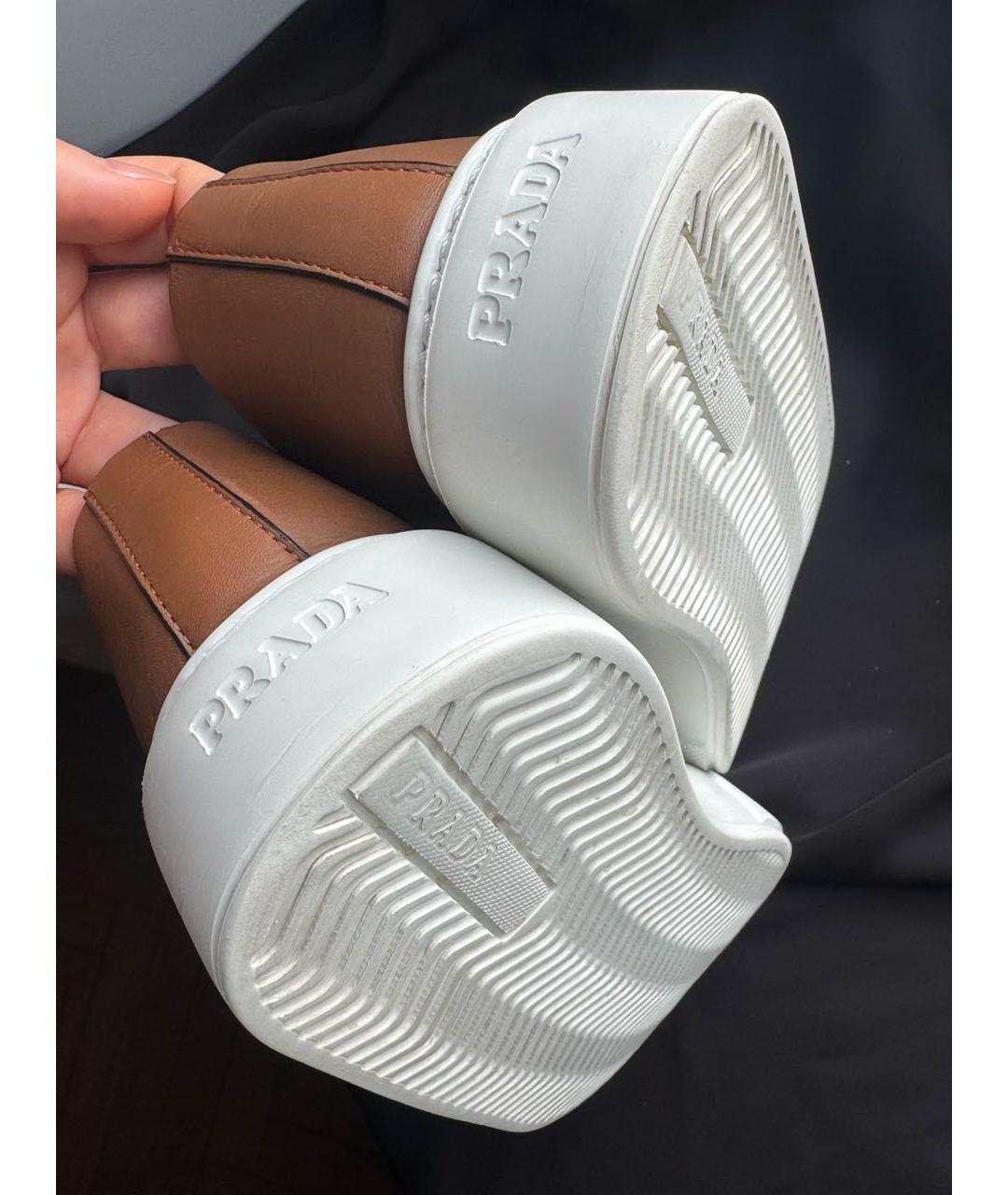 PRADA Коричневые кожаные кеды, фото 3