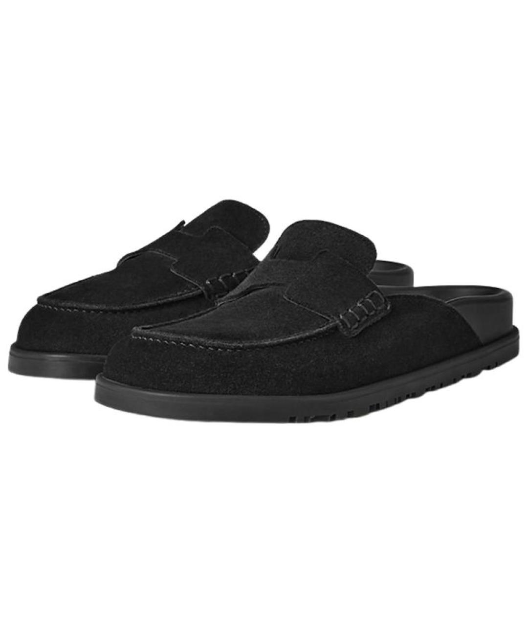 HERMES Черные замшевые мюли, фото 3