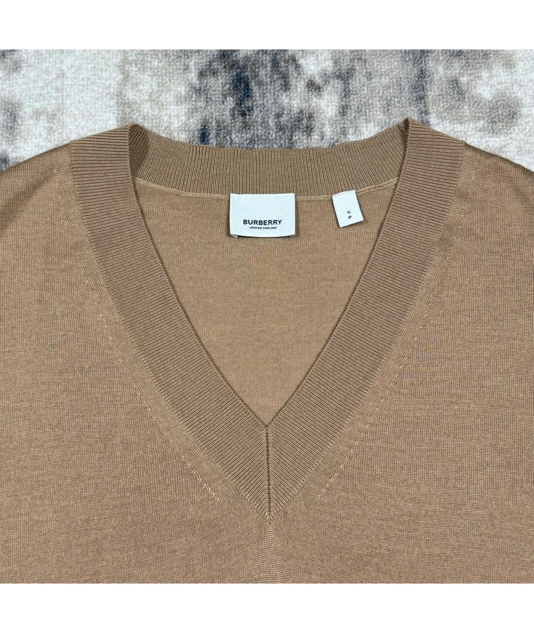 BURBERRY Бежевый шерстяной джемпер / свитер, фото 5