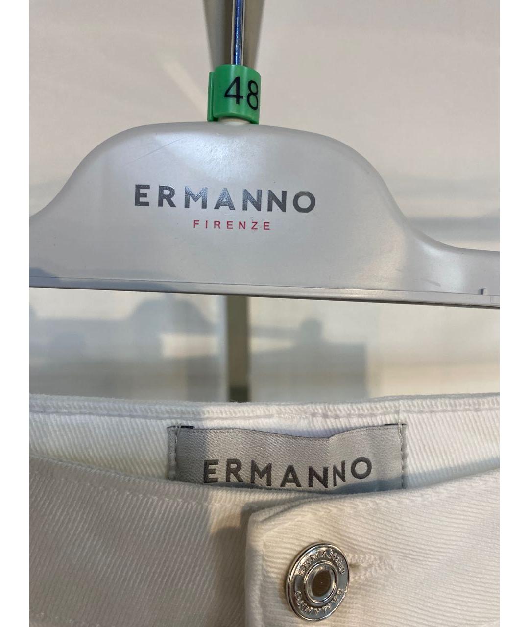 ERMANNO FIRENZE Белые хлопко-эластановые прямые джинсы, фото 3