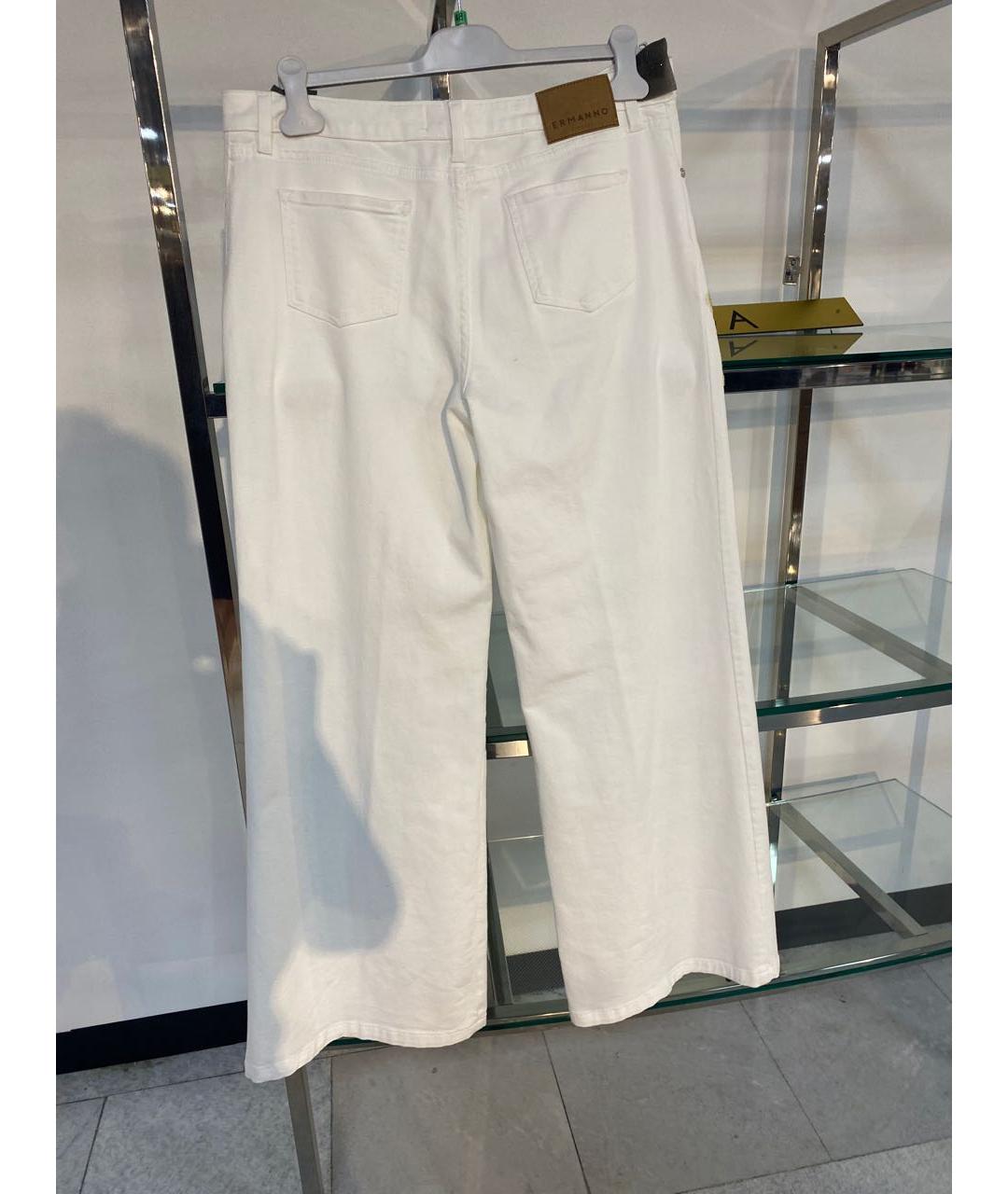 ERMANNO FIRENZE Белые хлопко-эластановые прямые джинсы, фото 2
