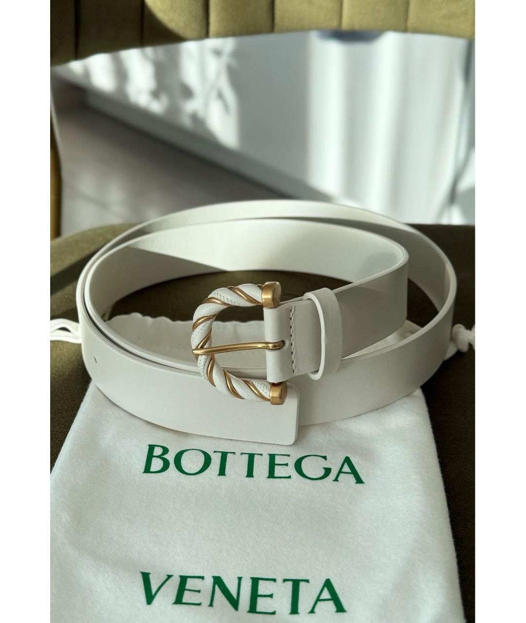 BOTTEGA VENETA Белый кожаный ремень, фото 4