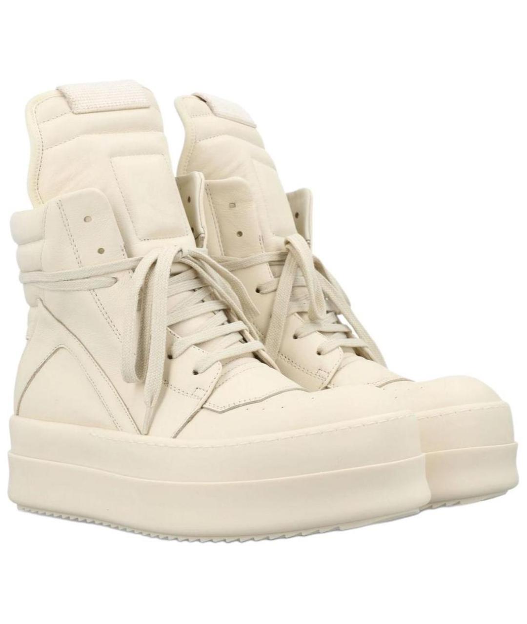 RICK OWENS Бежевые кожаные кроссовки, фото 4