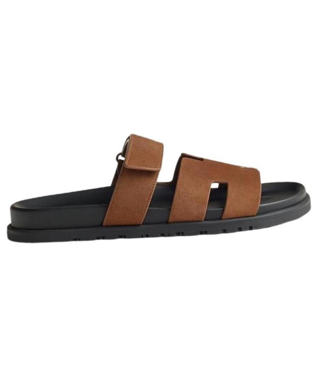 HERMES Коричневые кожаные сандалии, фото 1