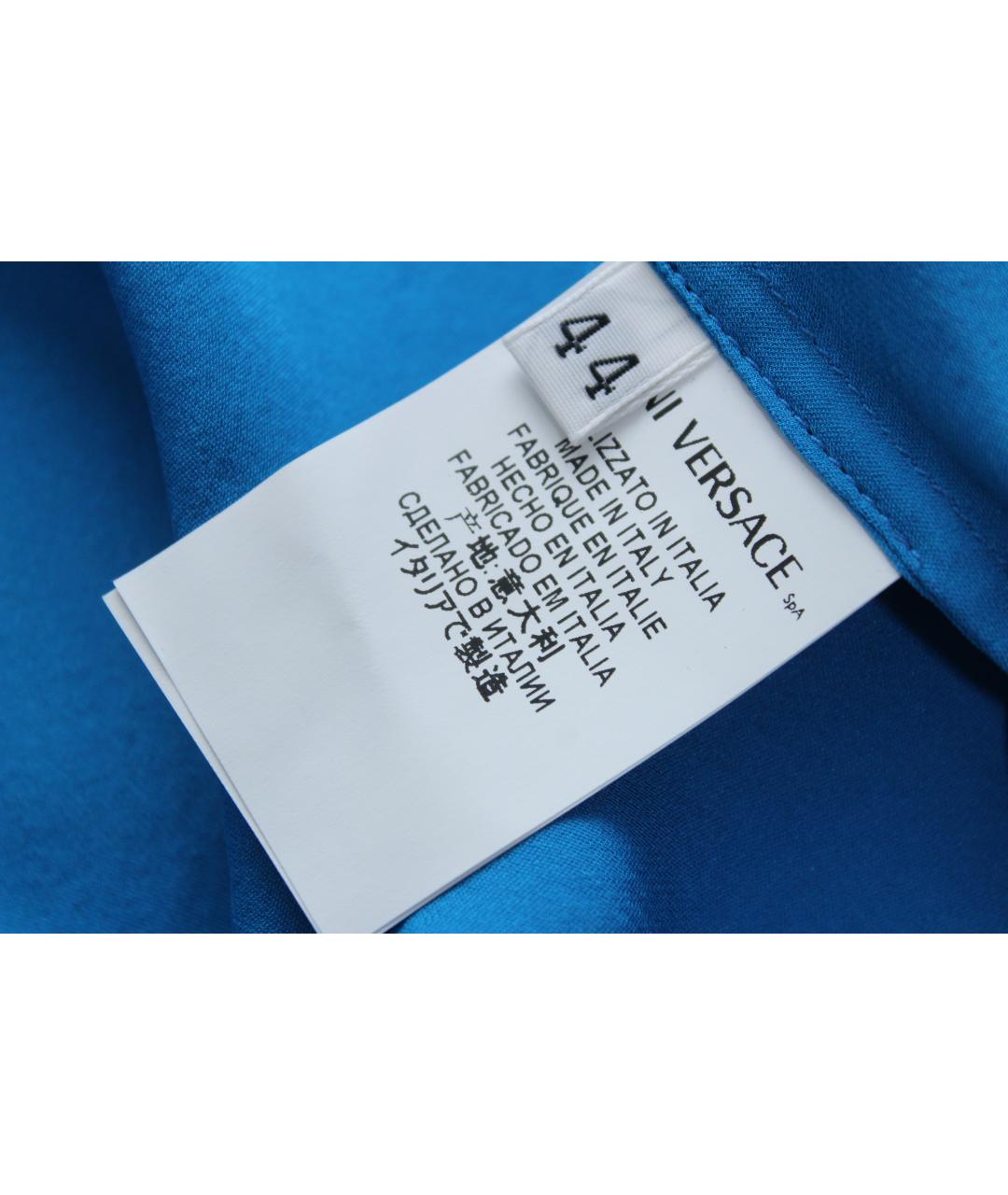 VERSACE Голубая шелковая блузы, фото 8
