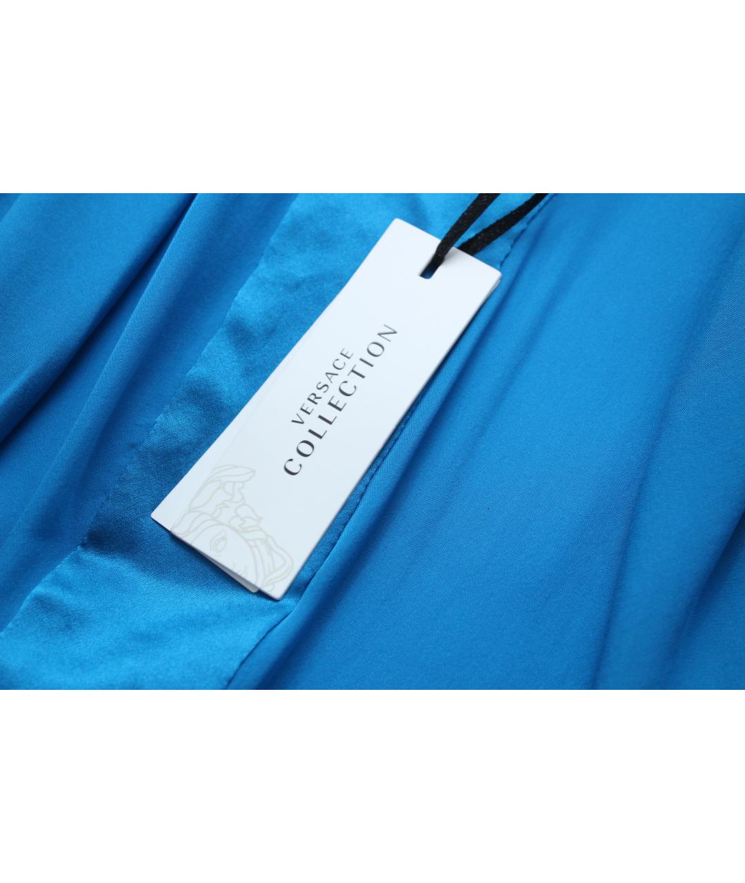 VERSACE Голубая шелковая блузы, фото 7