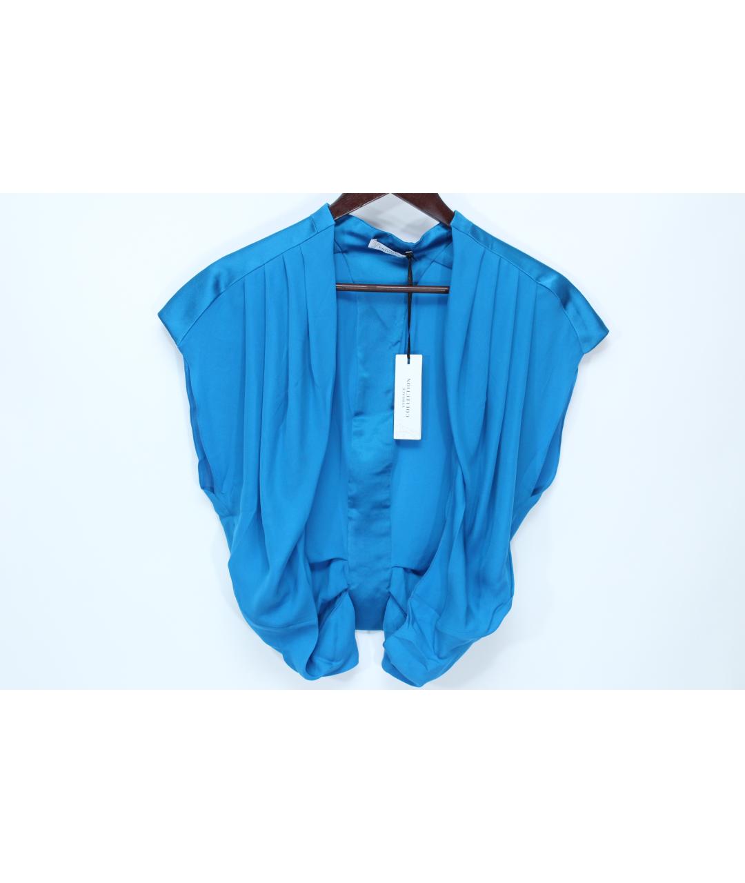 VERSACE Голубая шелковая блузы, фото 3