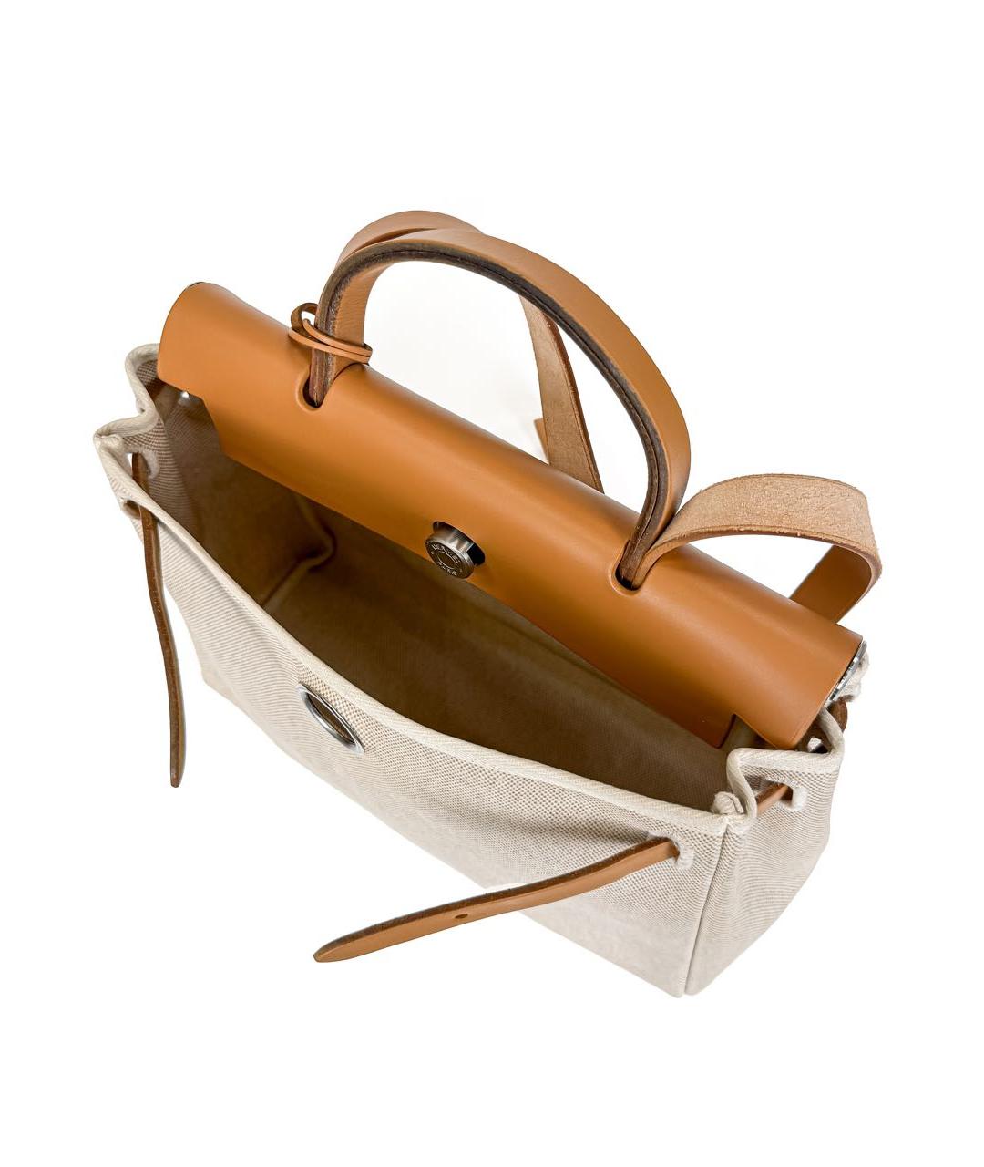 HERMES Коричневая тканевая сумка с короткими ручками, фото 4