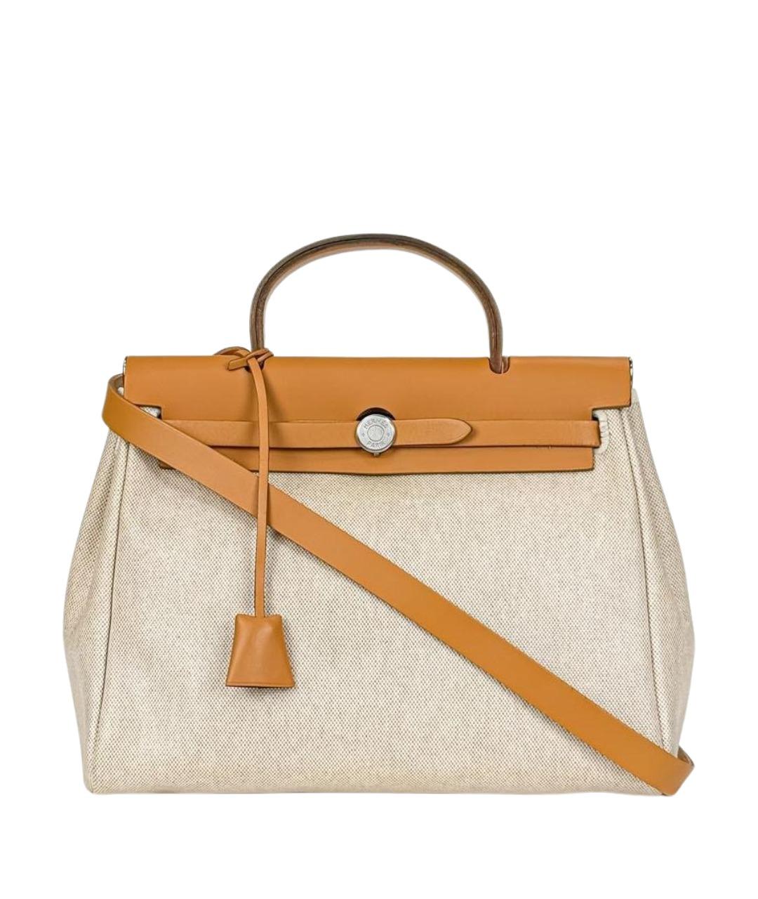 HERMES Коричневая тканевая сумка с короткими ручками, фото 1