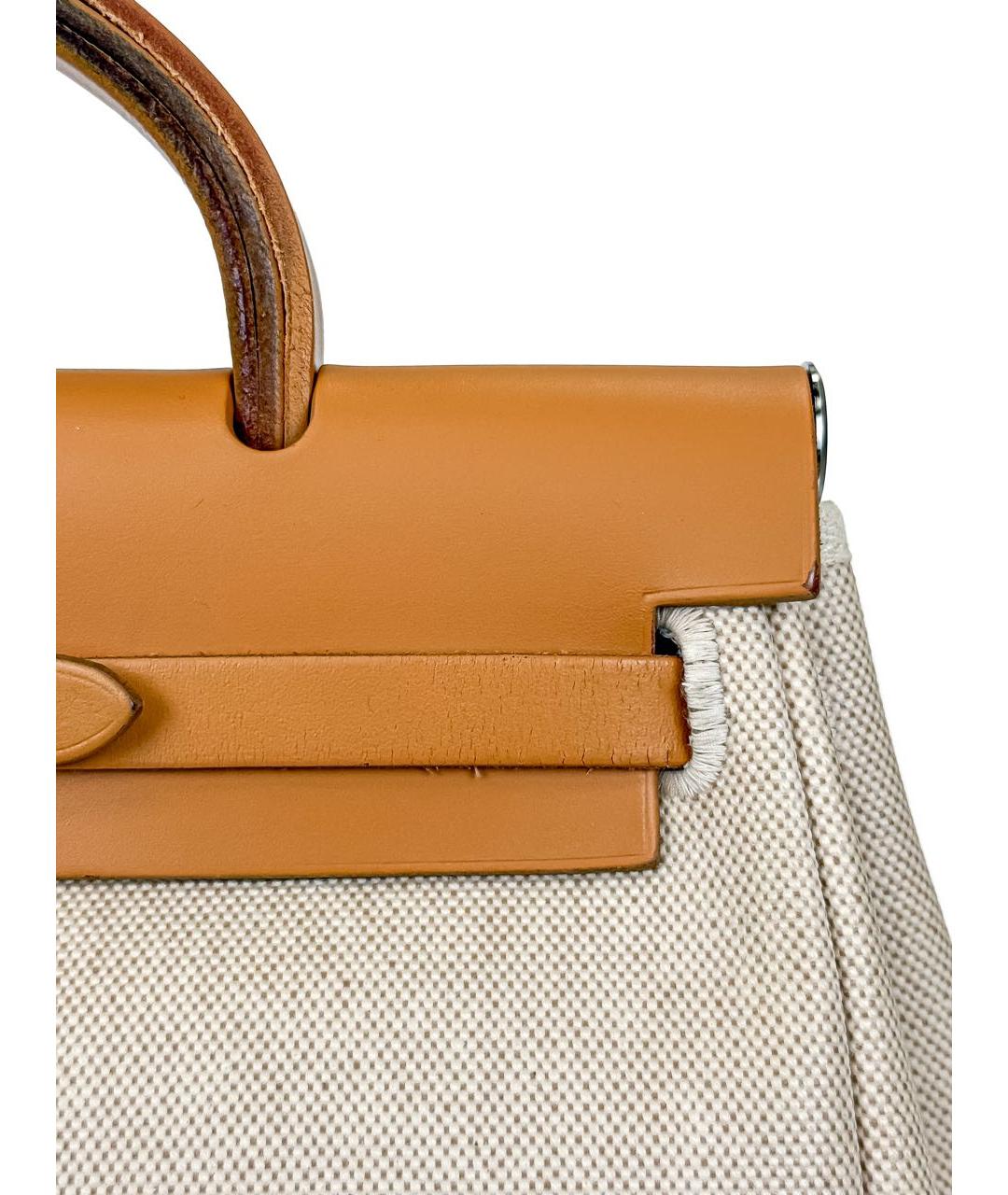 HERMES Коричневая тканевая сумка с короткими ручками, фото 6