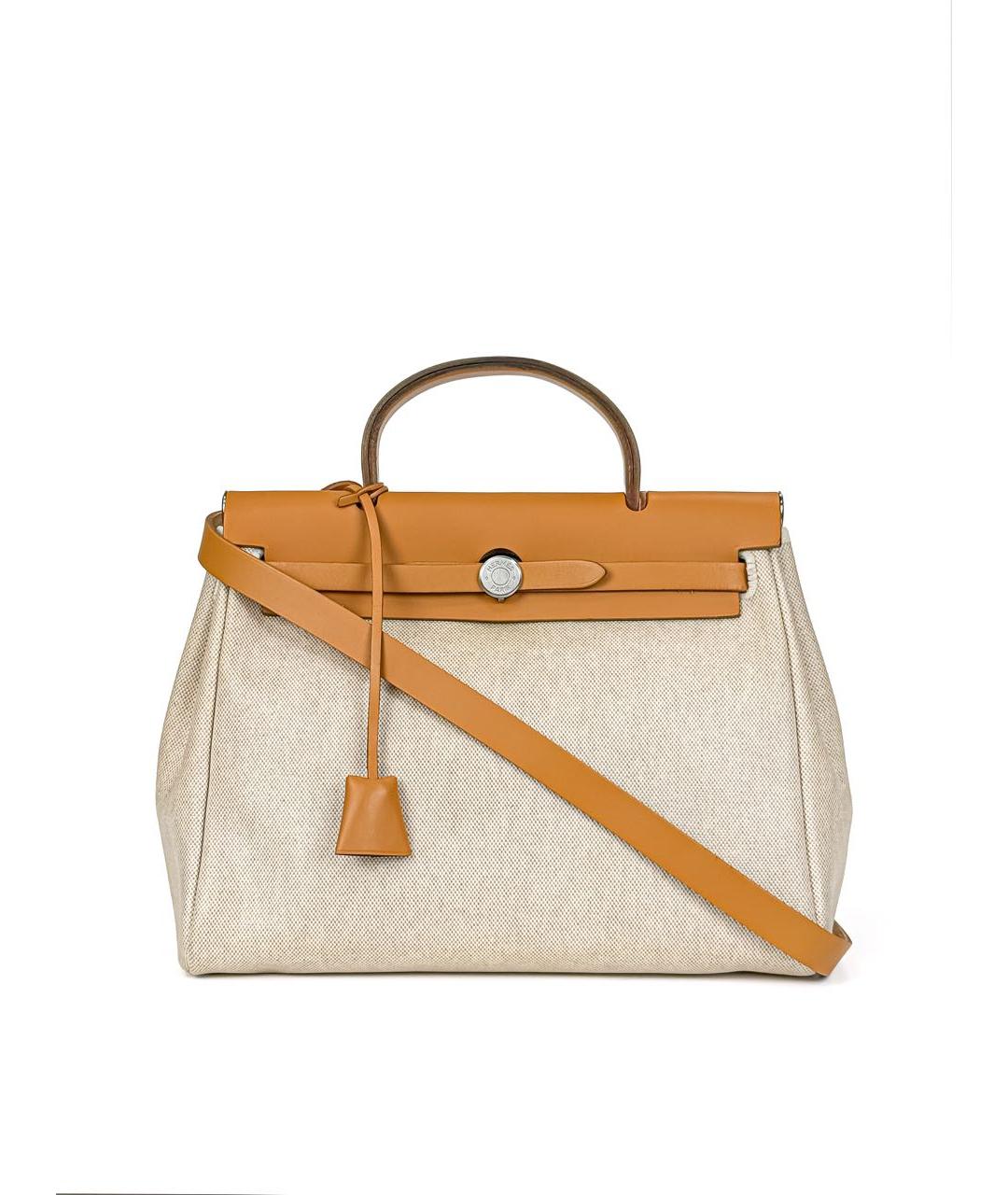 HERMES Коричневая тканевая сумка с короткими ручками, фото 9