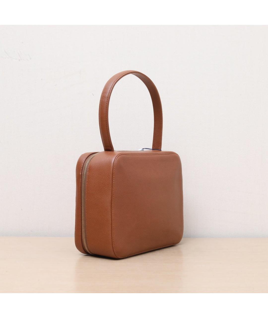 CHANEL Коричневая кожаная сумка с короткими ручками, фото 6