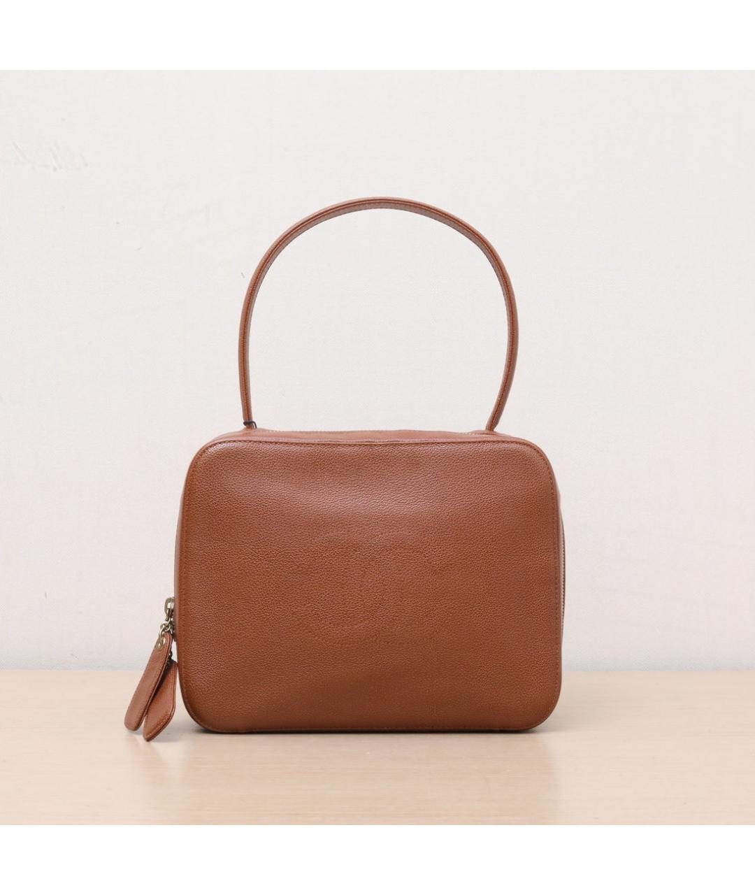 CHANEL Коричневая кожаная сумка с короткими ручками, фото 3