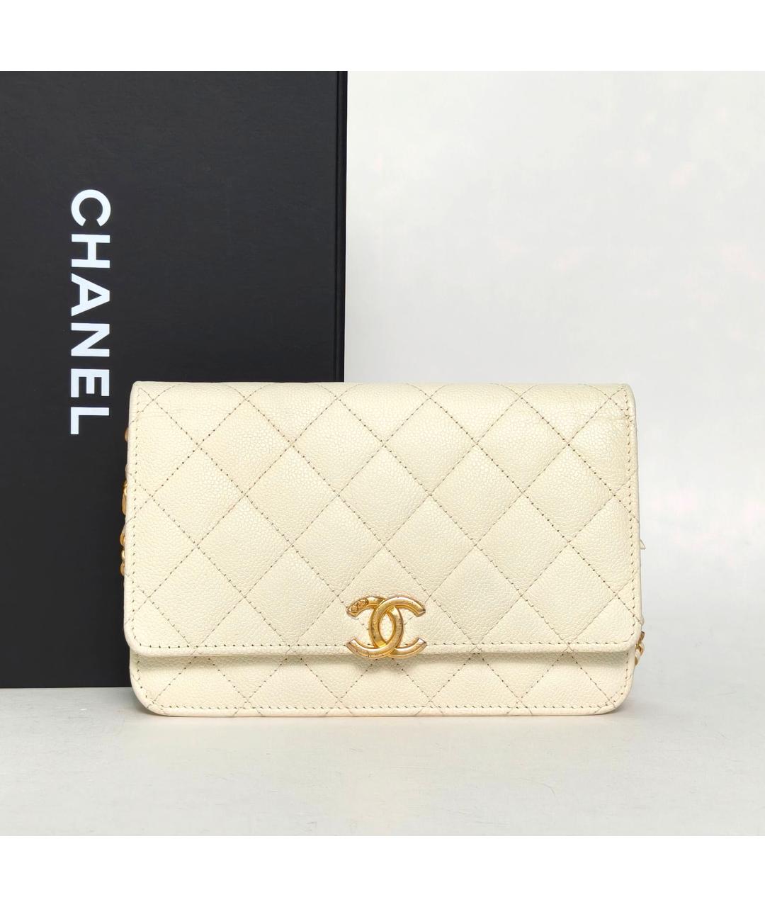 CHANEL Белая кожаная сумка через плечо, фото 8