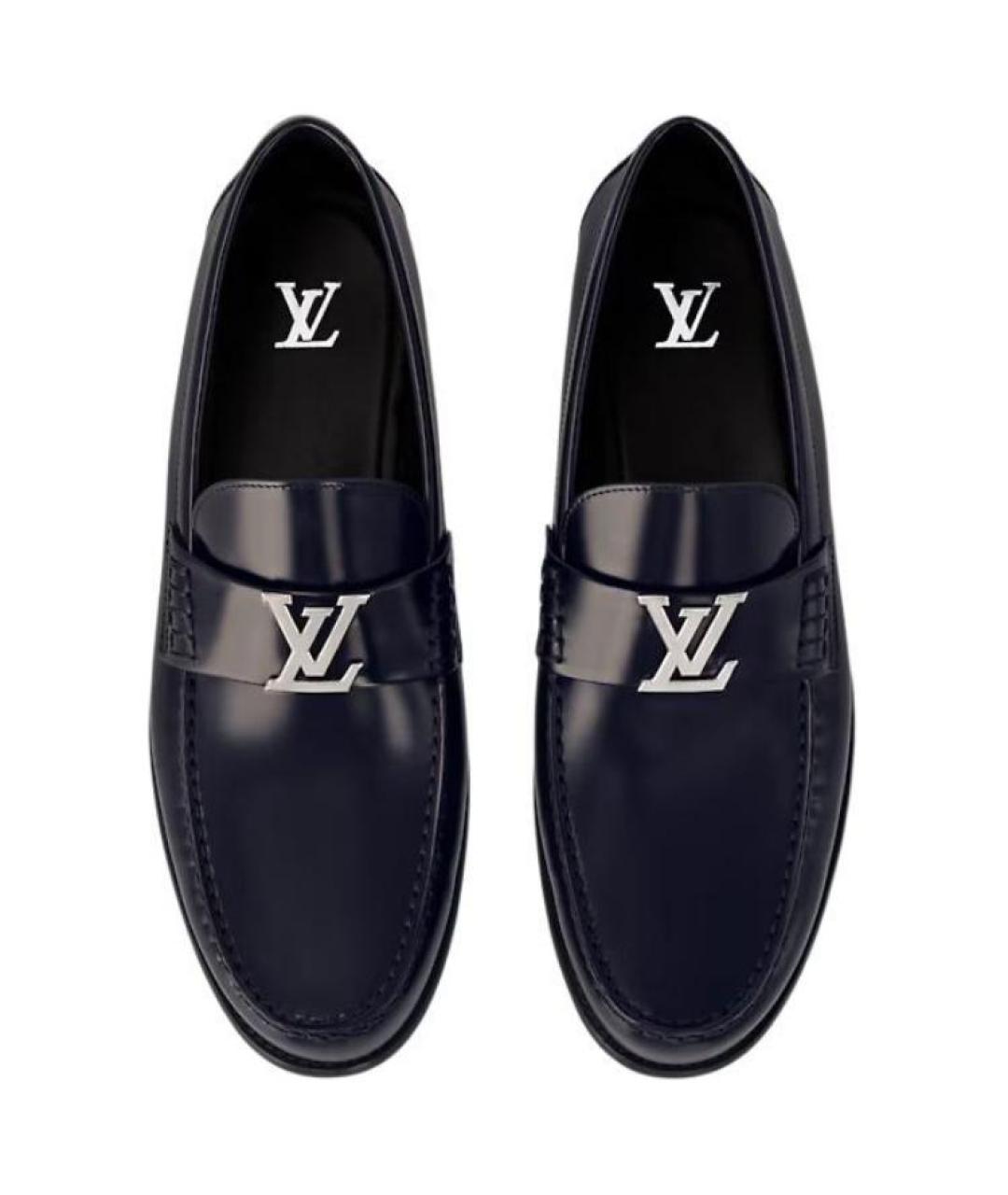 LOUIS VUITTON Синие кожаные лоферы, фото 3