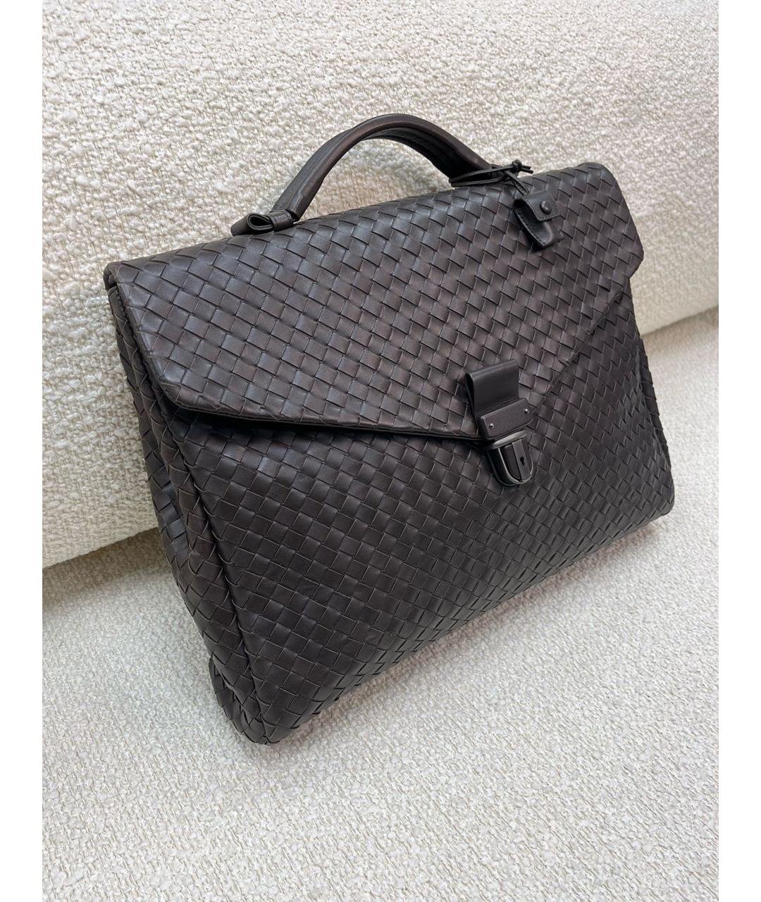 BOTTEGA VENETA Коричневый кожаный портфель, фото 2