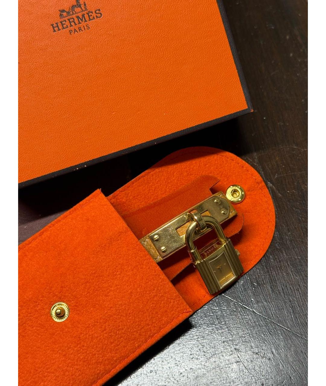 HERMES Коричневые позолоченные часы, фото 8