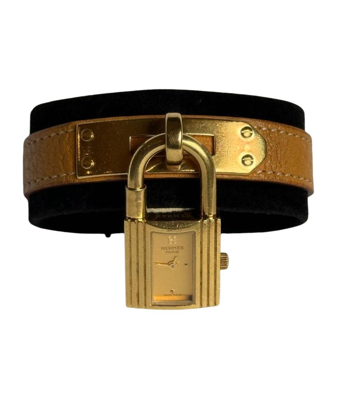 HERMES Коричневые позолоченные часы, фото 1