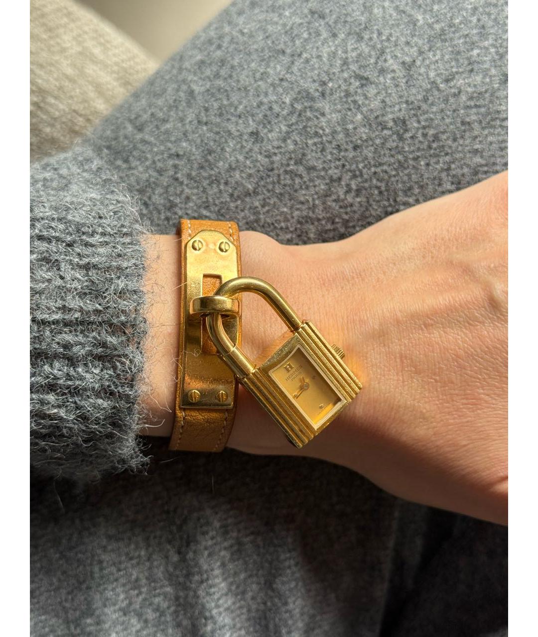 HERMES Коричневые позолоченные часы, фото 6