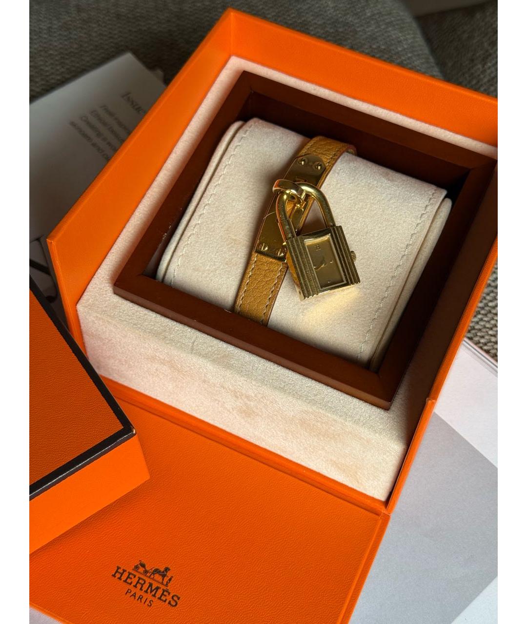 HERMES Коричневые позолоченные часы, фото 7