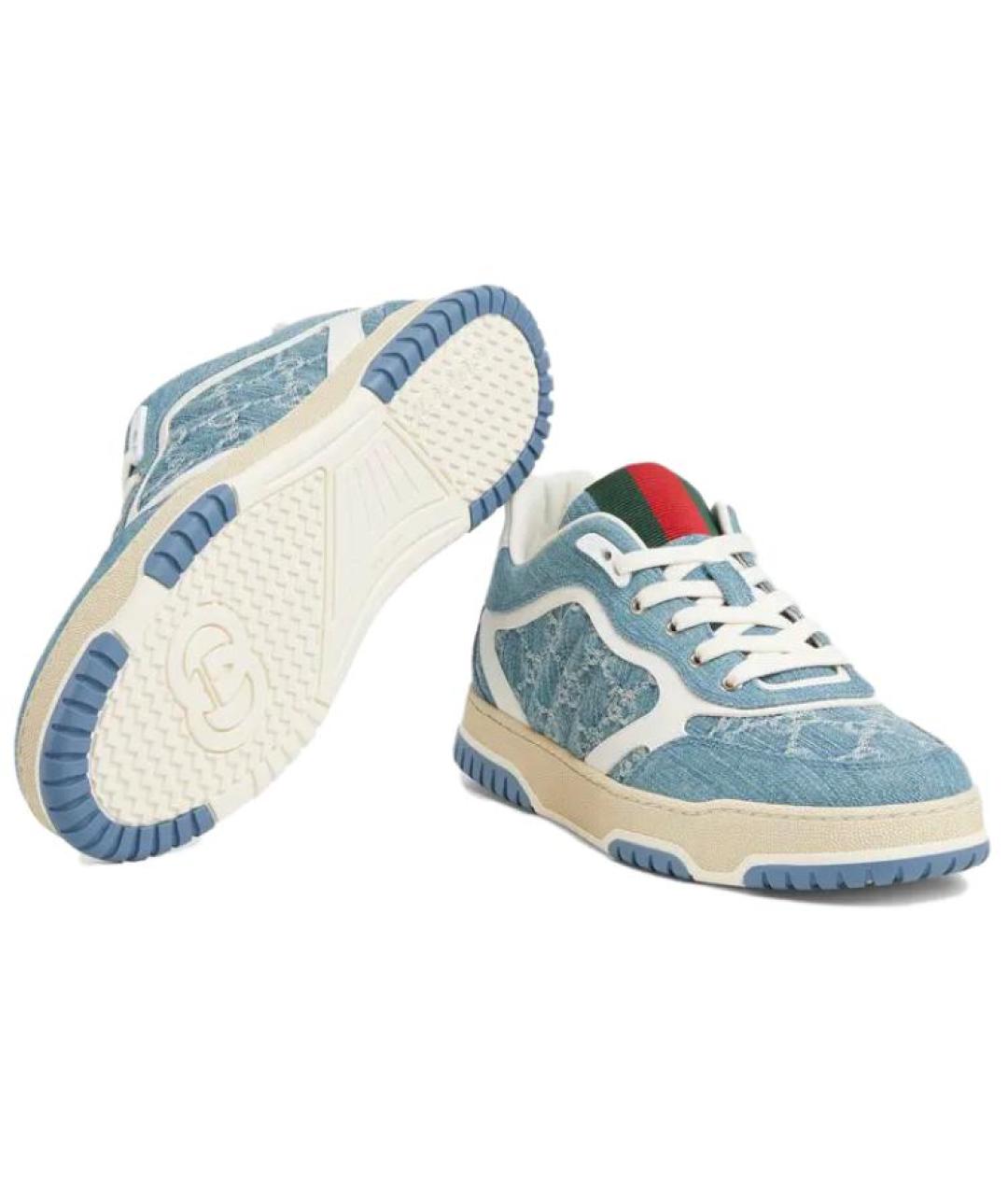 GUCCI Голубые текстильные низкие кроссовки / кеды, фото 6