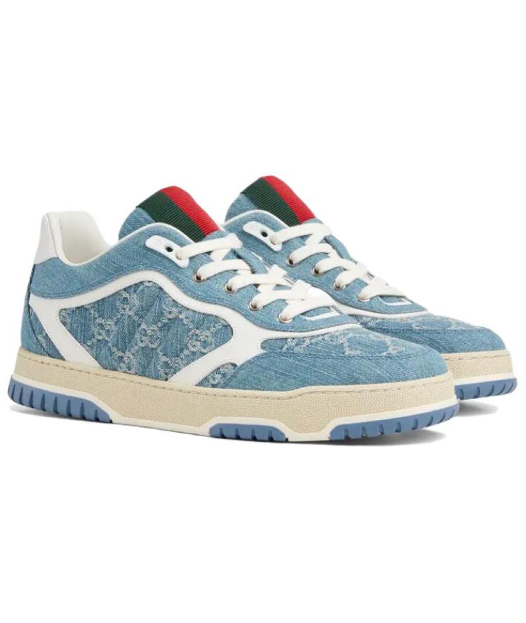 GUCCI Голубые текстильные низкие кроссовки / кеды, фото 3