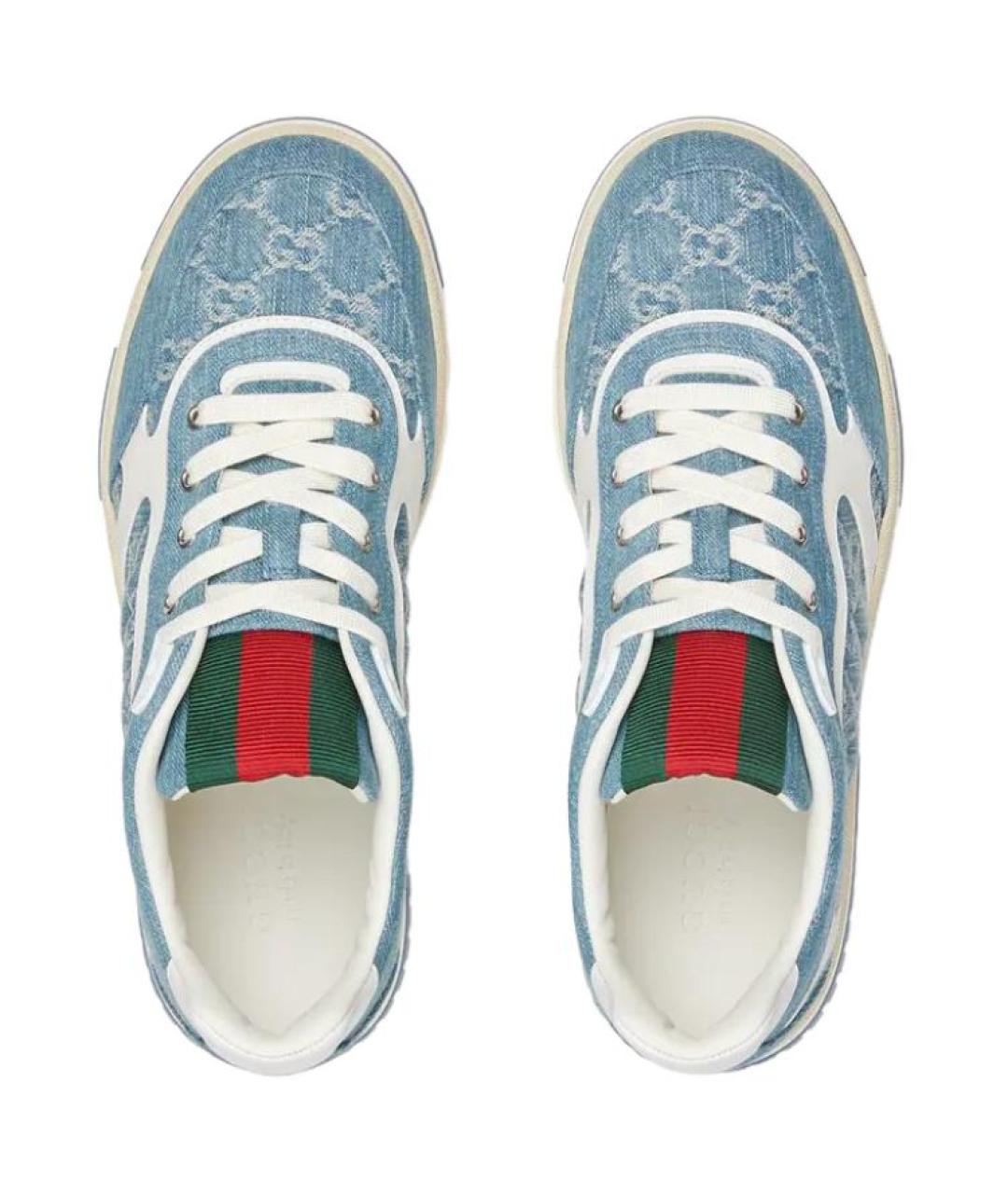 GUCCI Голубые текстильные низкие кроссовки / кеды, фото 4