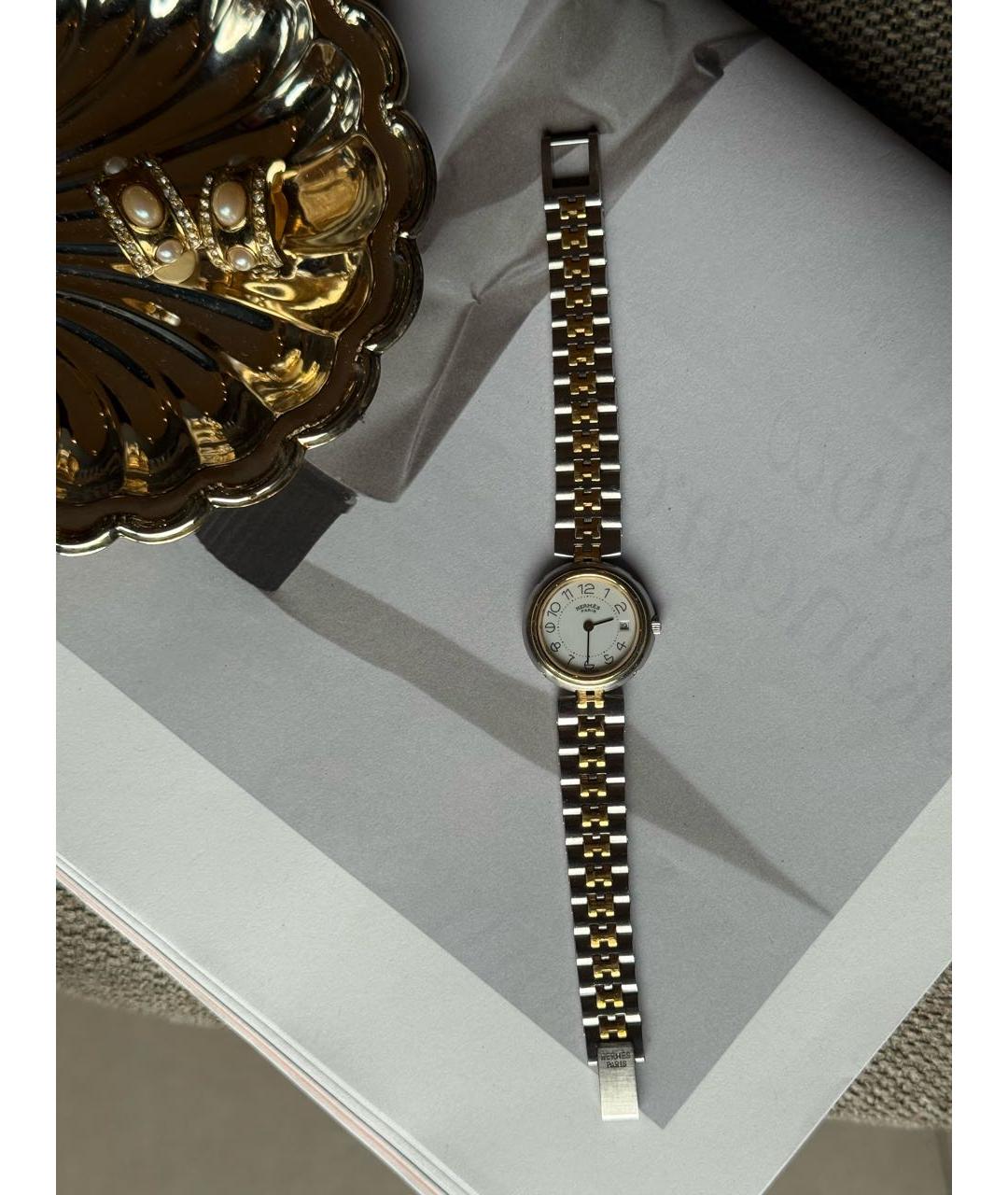 HERMES Белые позолоченные часы, фото 8