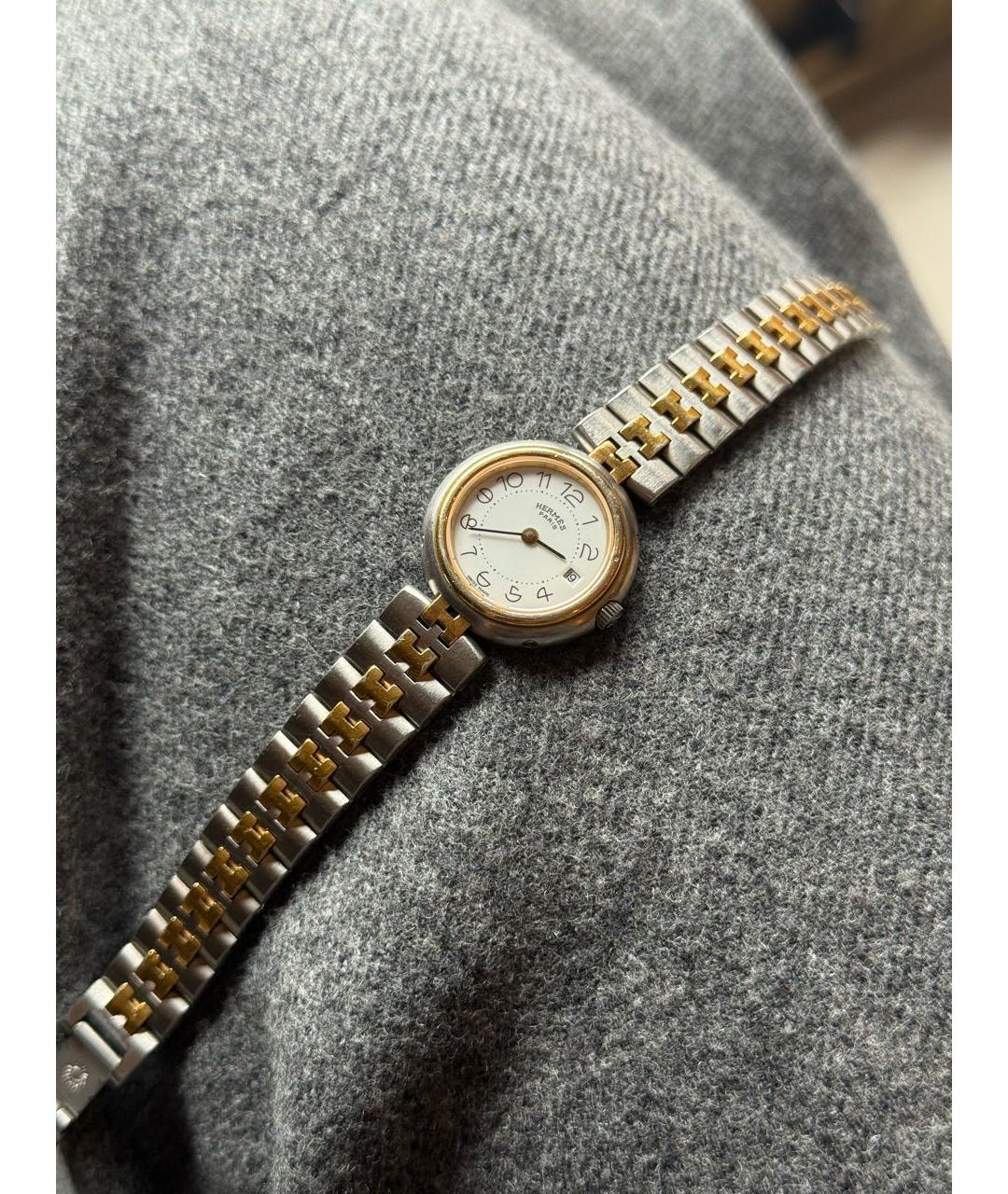 HERMES Белые позолоченные часы, фото 5