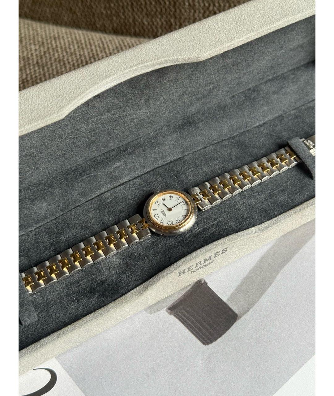 HERMES Белые позолоченные часы, фото 4