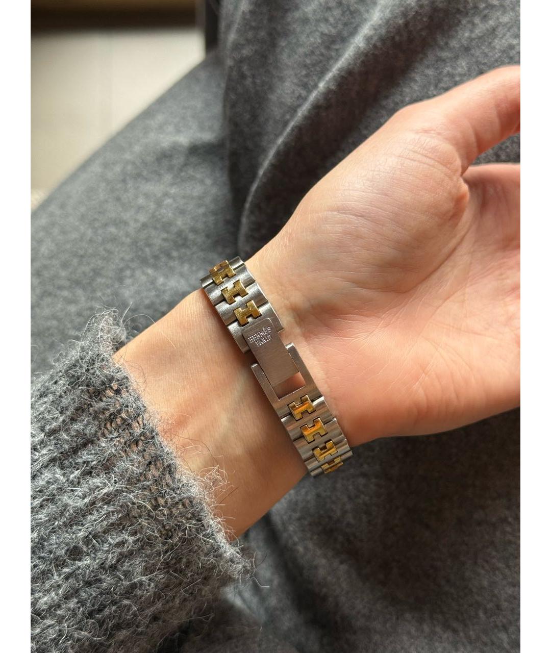 HERMES Белые позолоченные часы, фото 3