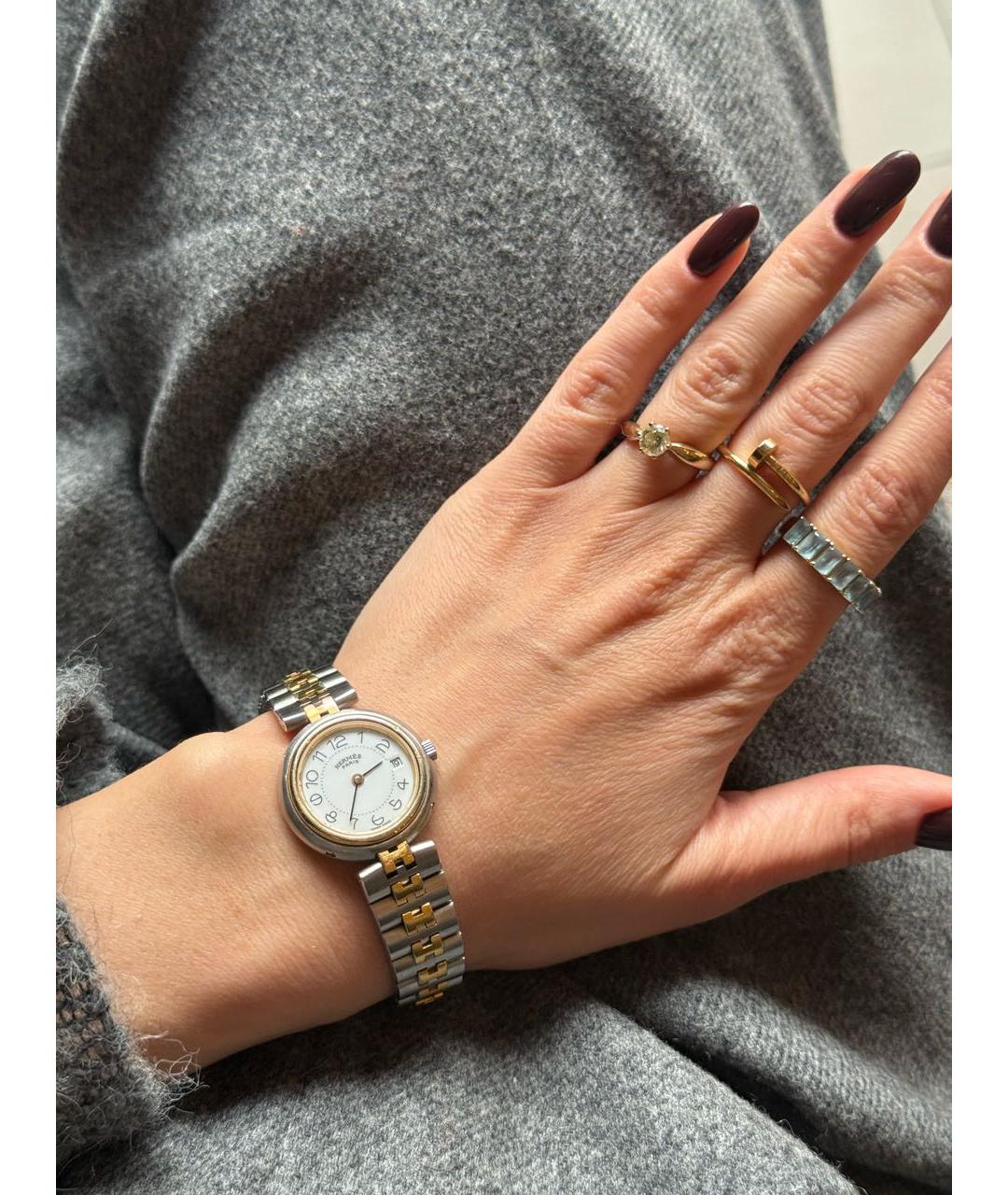 HERMES Белые позолоченные часы, фото 6