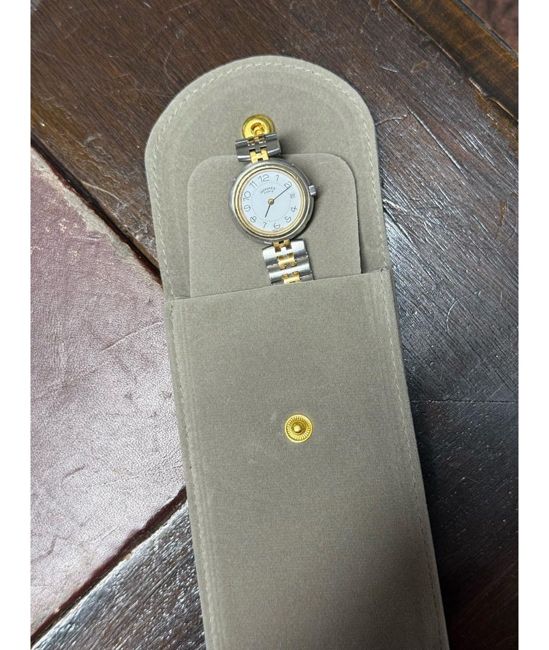 HERMES Белые позолоченные часы, фото 7