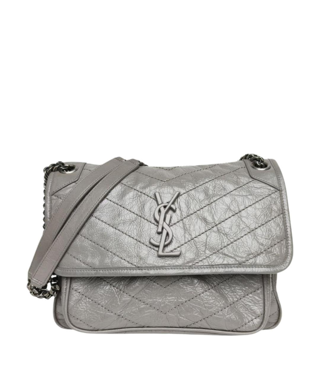 SAINT LAURENT Серая кожаная сумка через плечо, фото 1
