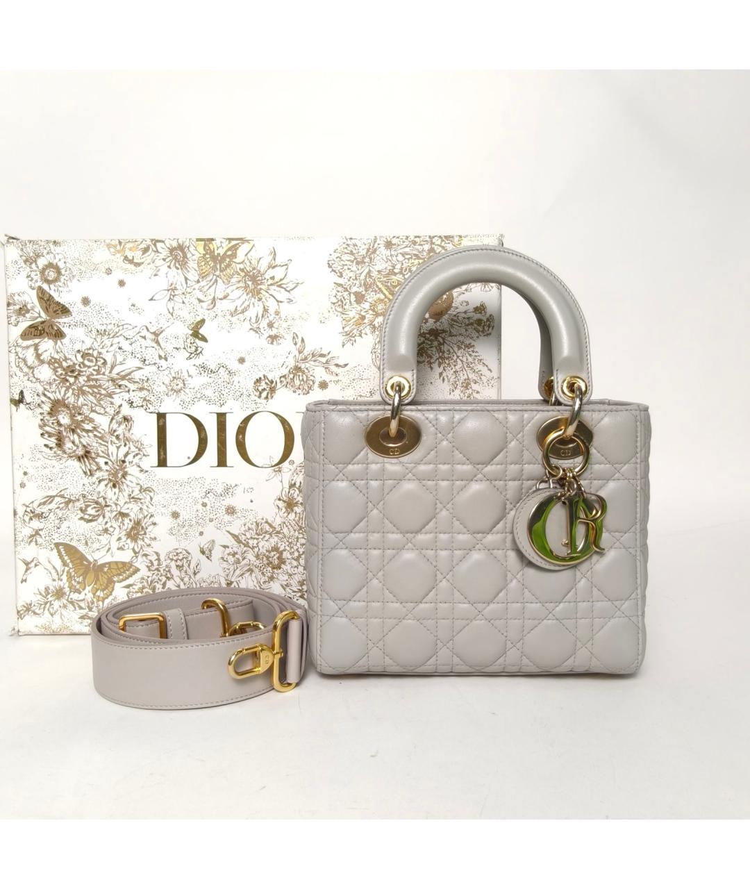 CHRISTIAN DIOR Серая кожаная сумка с короткими ручками, фото 9