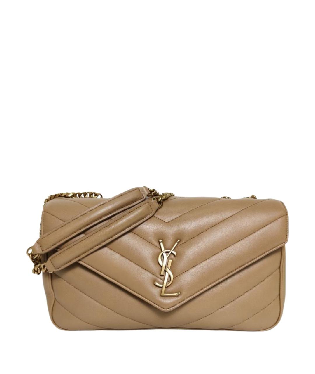 SAINT LAURENT Бежевая кожаная сумка через плечо, фото 1