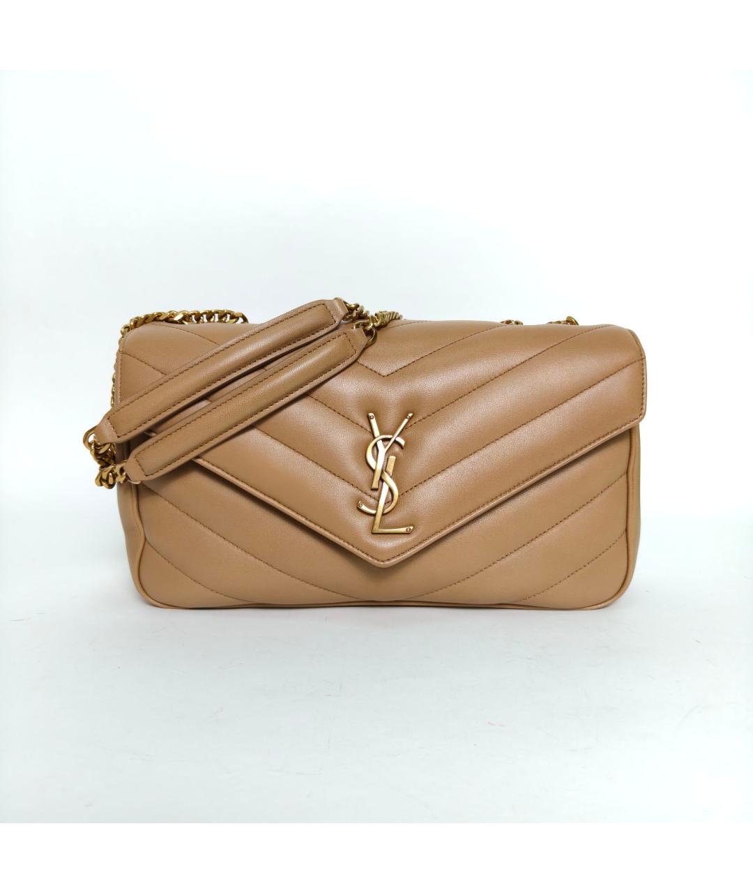 SAINT LAURENT Бежевая кожаная сумка через плечо, фото 2