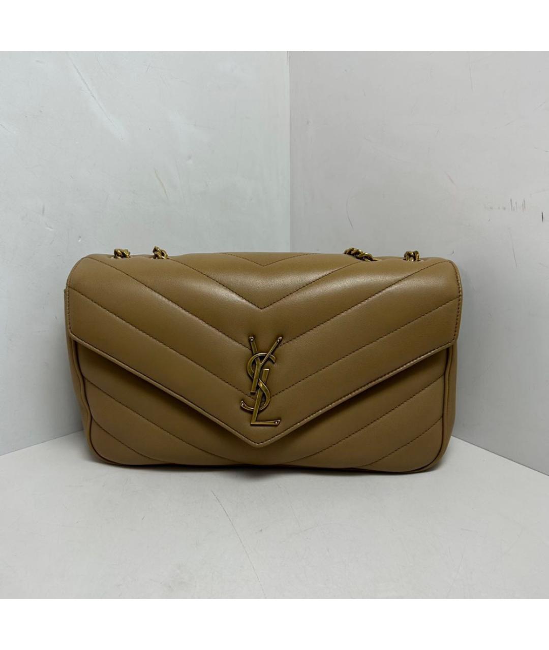 SAINT LAURENT Бежевая кожаная сумка через плечо, фото 9