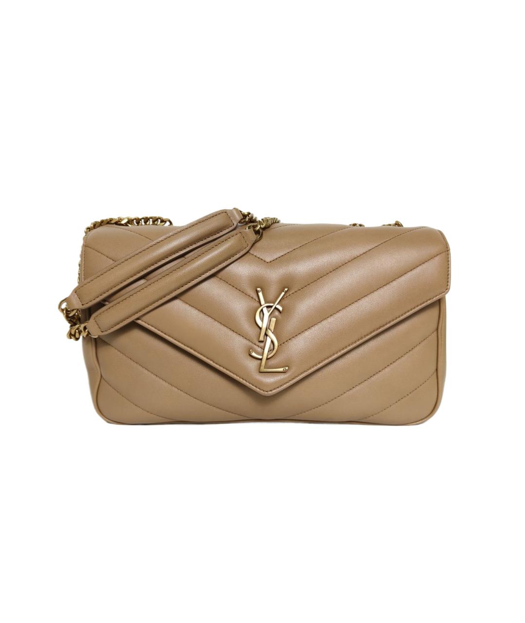 SAINT LAURENT Бежевая кожаная сумка через плечо, фото 10