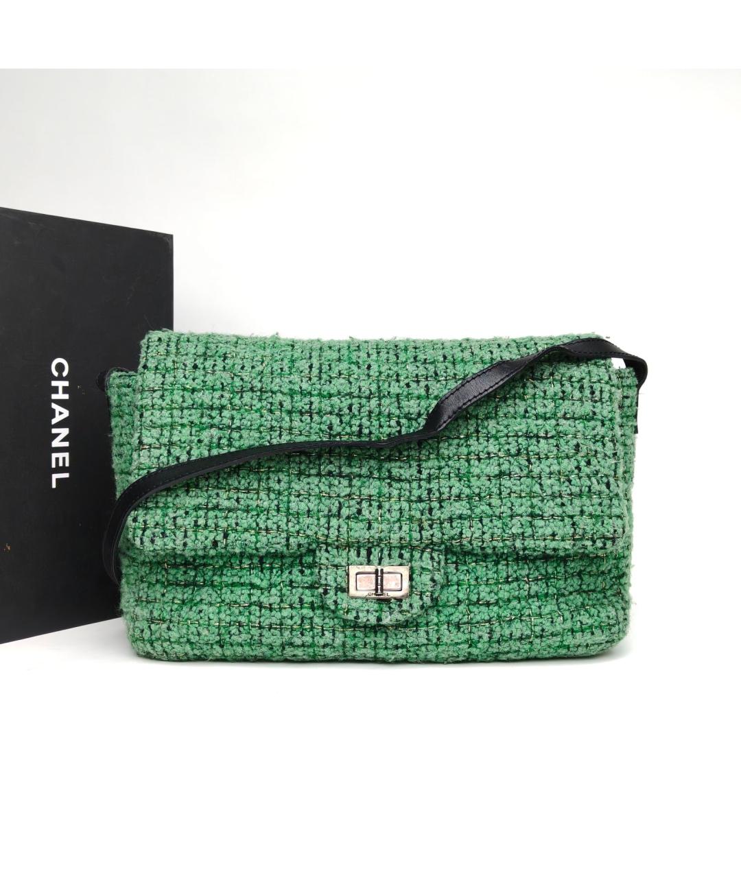 CHANEL Зеленая твидовая сумка через плечо, фото 9